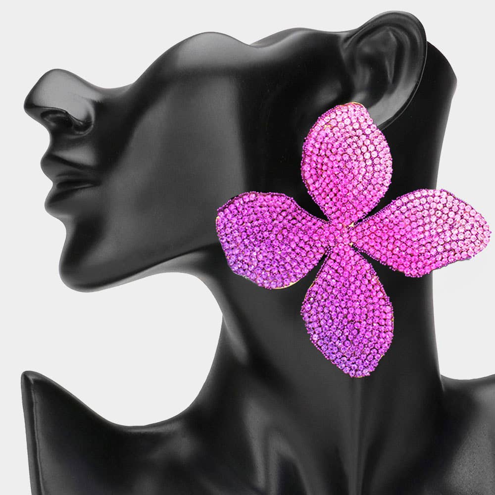 Oversized Bling Studded Flower Earrings