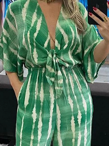 V-neck lace-up print loose jumpsuit
HW5C6QMUBY