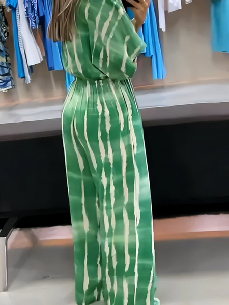 V-neck lace-up print loose jumpsuit
HW5C6QMUBY