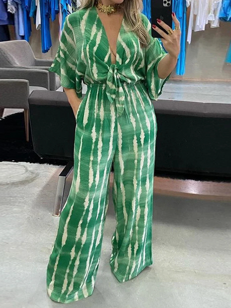 V-neck lace-up print loose jumpsuit
HW5C6QMUBY