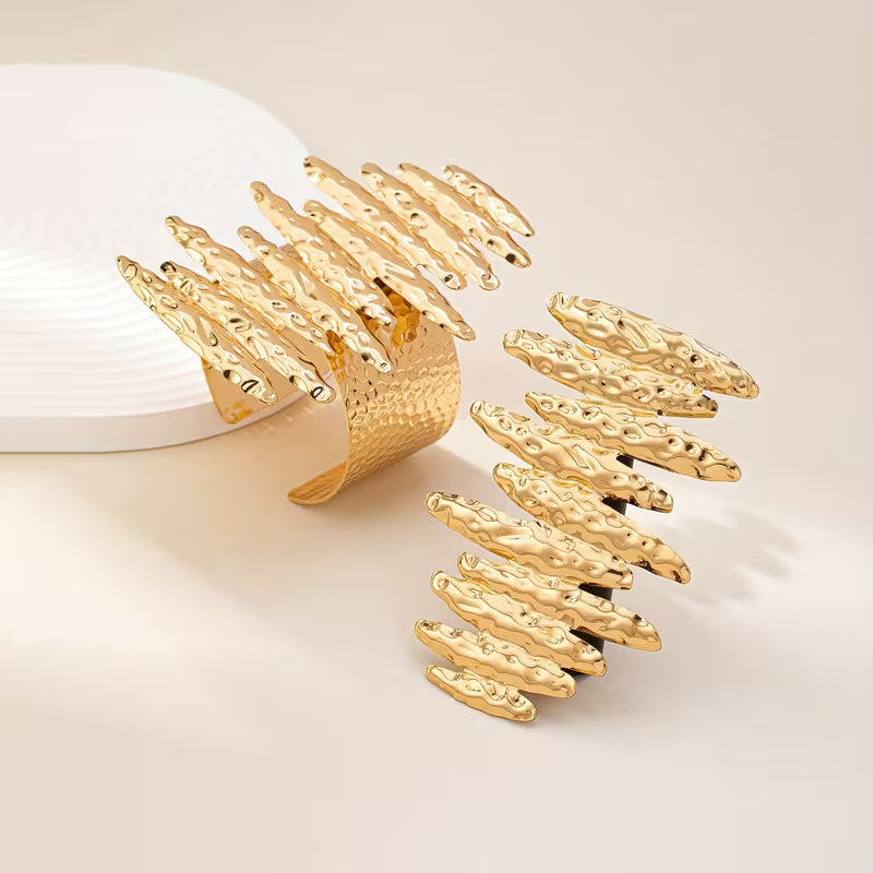 Gold Spike Cuff Bracelet & Ring Set