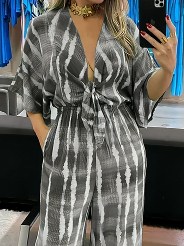 V-neck lace-up print loose jumpsuit
HW5C6QMUBY