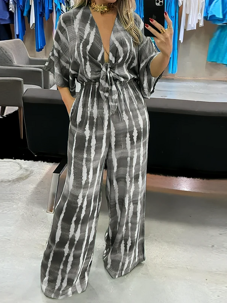 V-neck lace-up print loose jumpsuit
HW5C6QMUBY