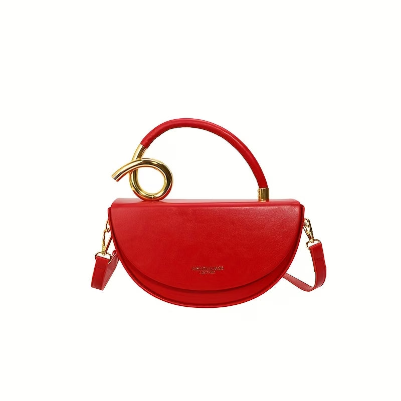 Gold Ring Handle Saddle Handbag