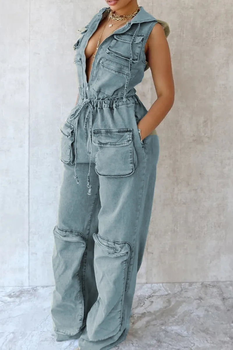 Hailey Denim Hooded Jumpsuit