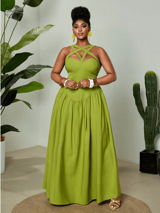 Olive Green Halter Maxi Dress