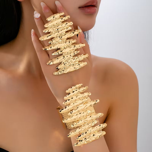 Gold Spike Cuff Bracelet & Ring Set