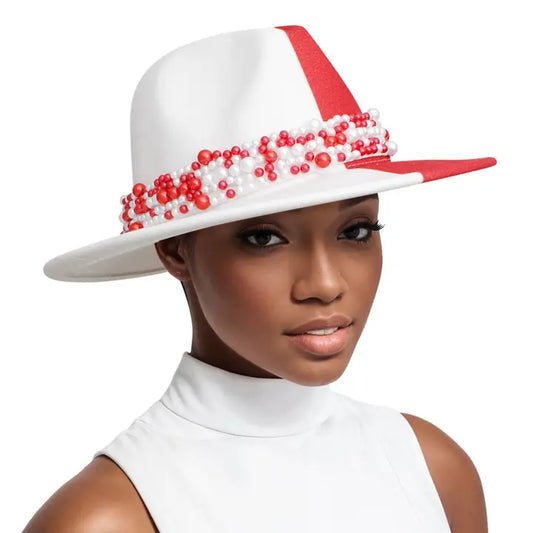 Fedora Red White Pearl Hat