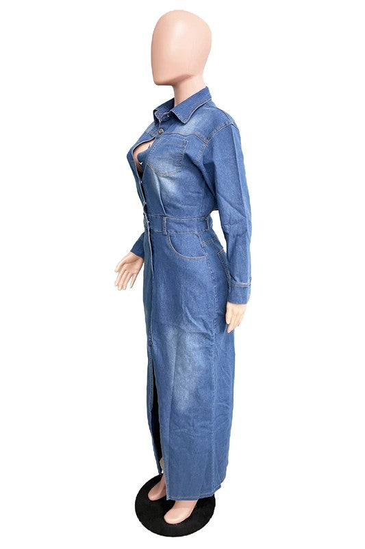 FASHION DENIM LONG MAXI DRESS