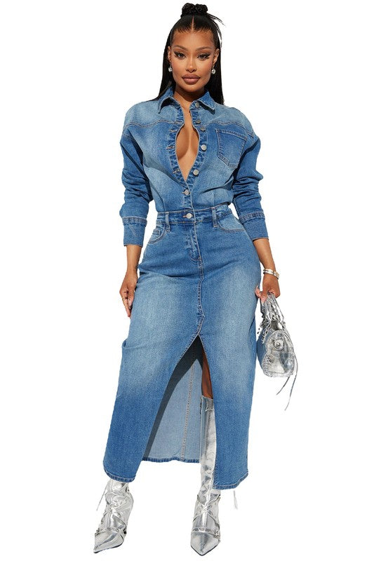 FASHION DENIM LONG MAXI DRESS