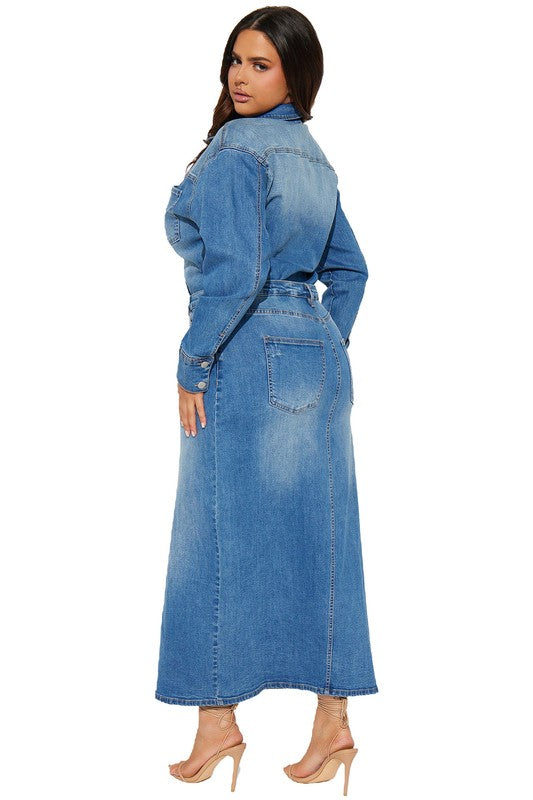 FASHION DENIM LONG MAXI DRESS