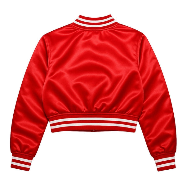 Dst Greek Apparel Cropped Satin Varsity Jacket