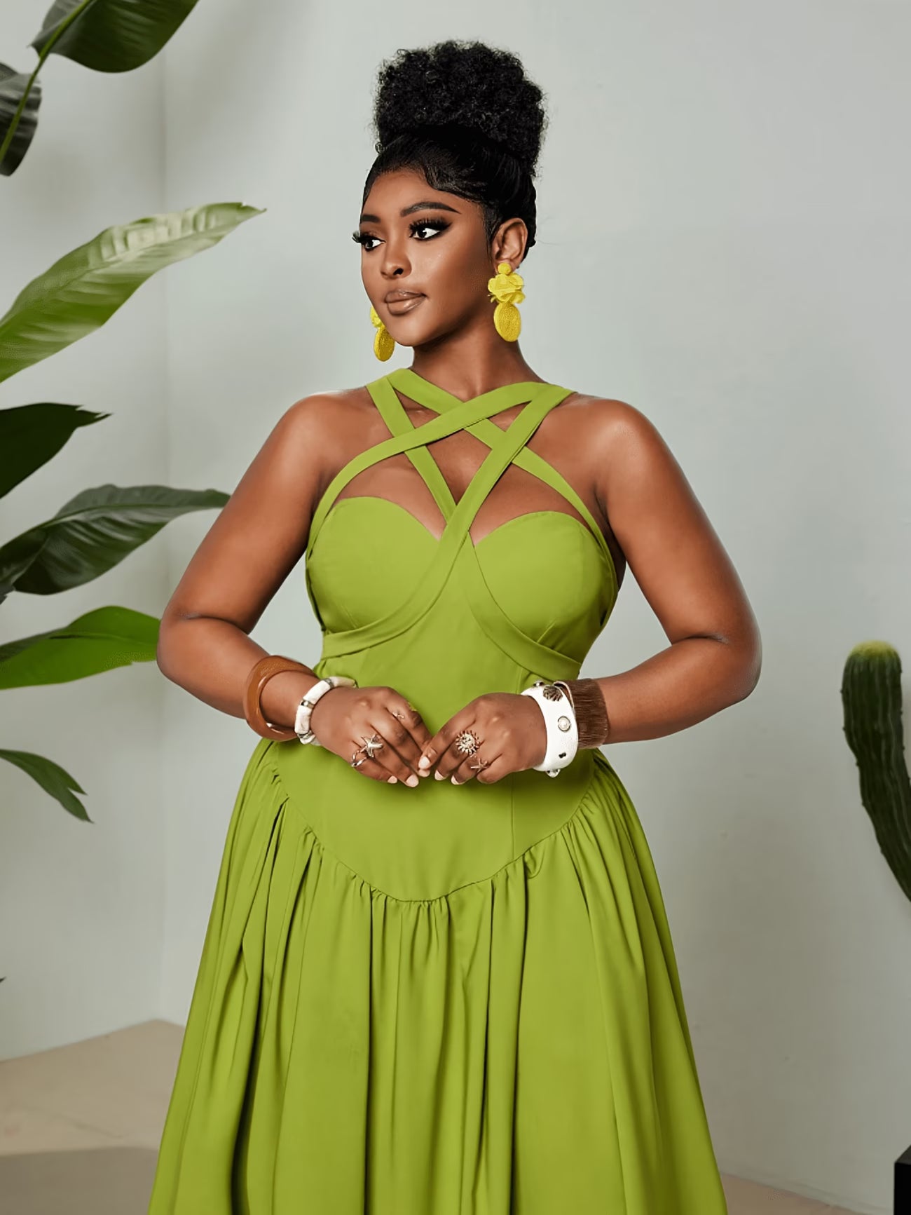 Olive Green Halter Maxi Dress