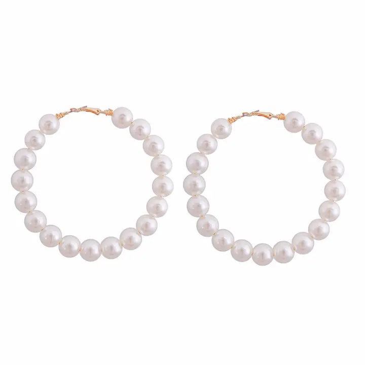 Cream Pearl Hoop Earrings