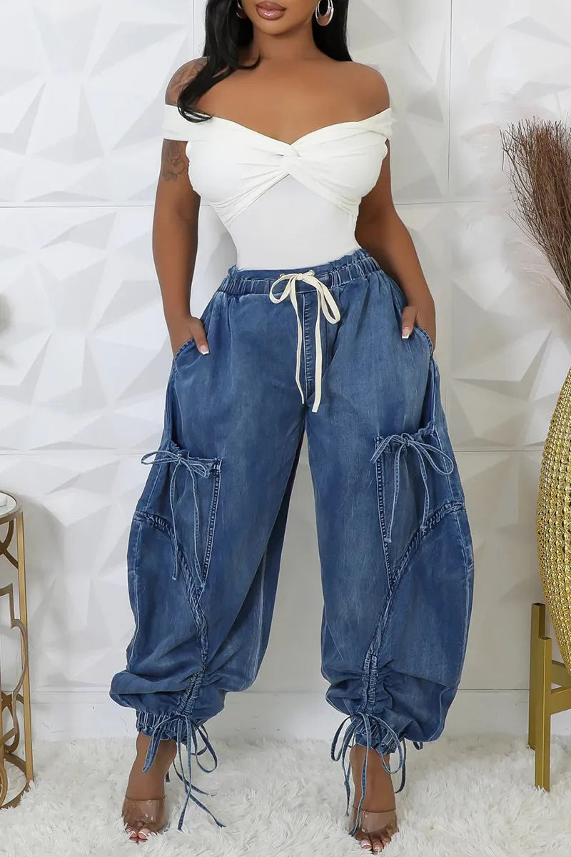 Radiant Girl Wide Leg Draw String Jeans