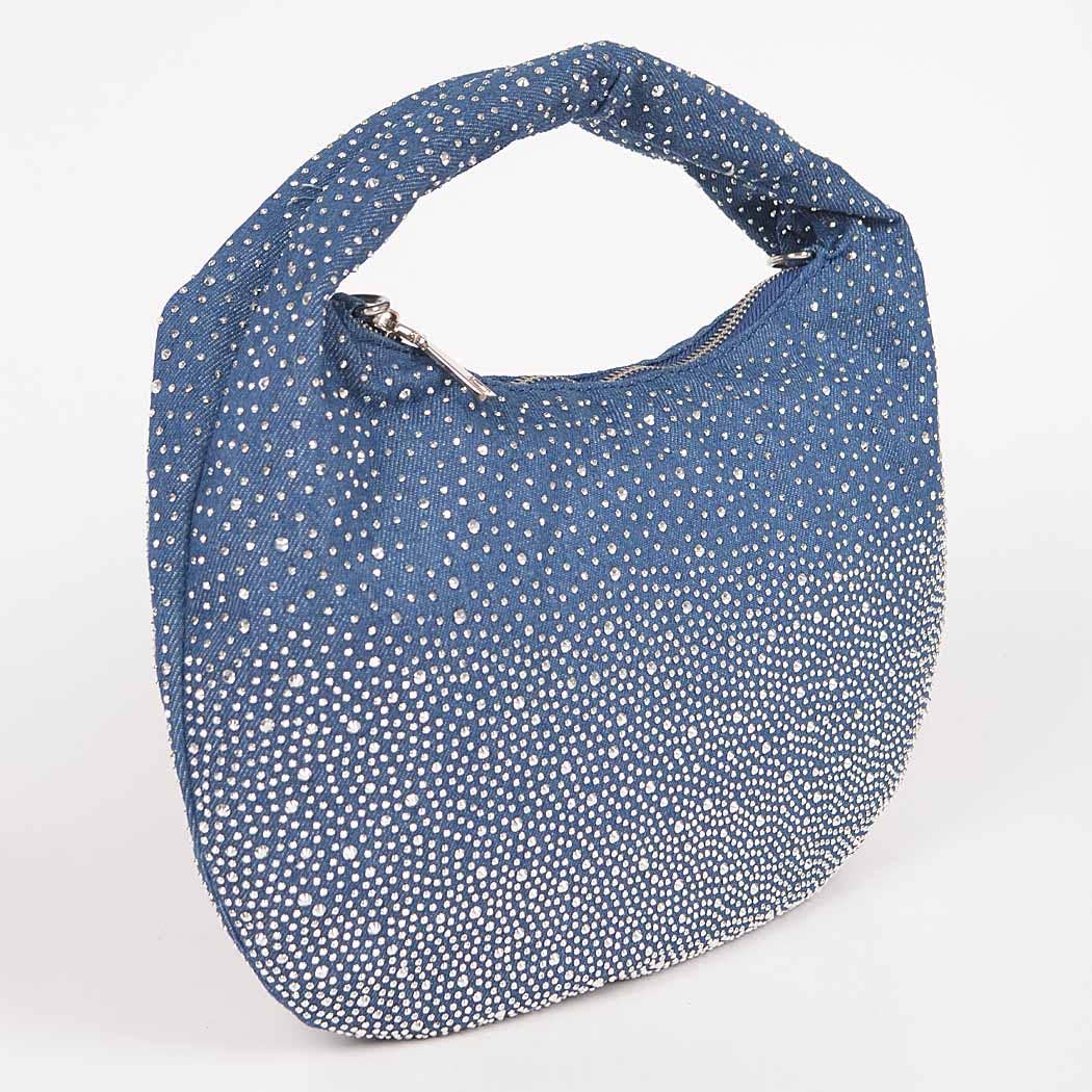 Rhinestone Hot Fix Denim Small Hobo Bag