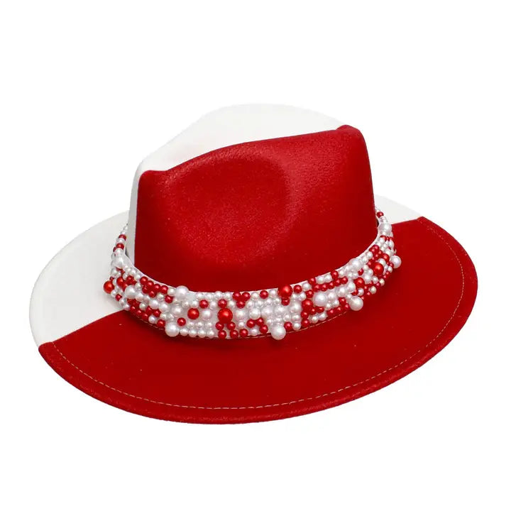 Fedora Red White Pearl Hat