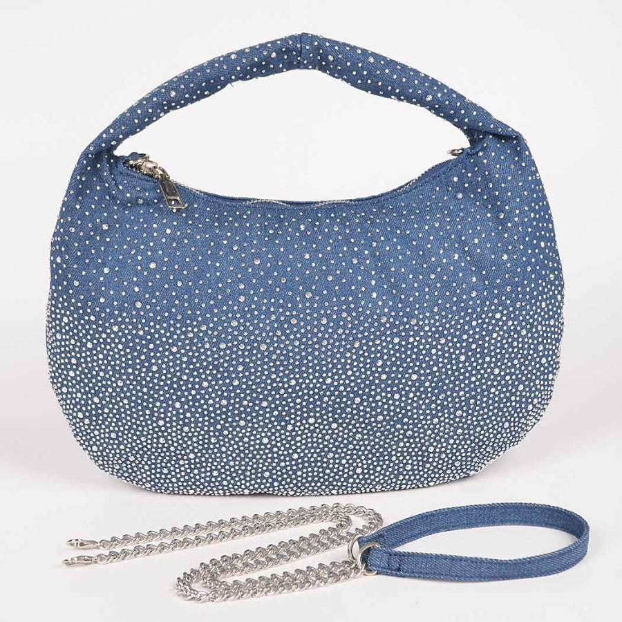 Rhinestone Hot Fix Denim Small Hobo Bag