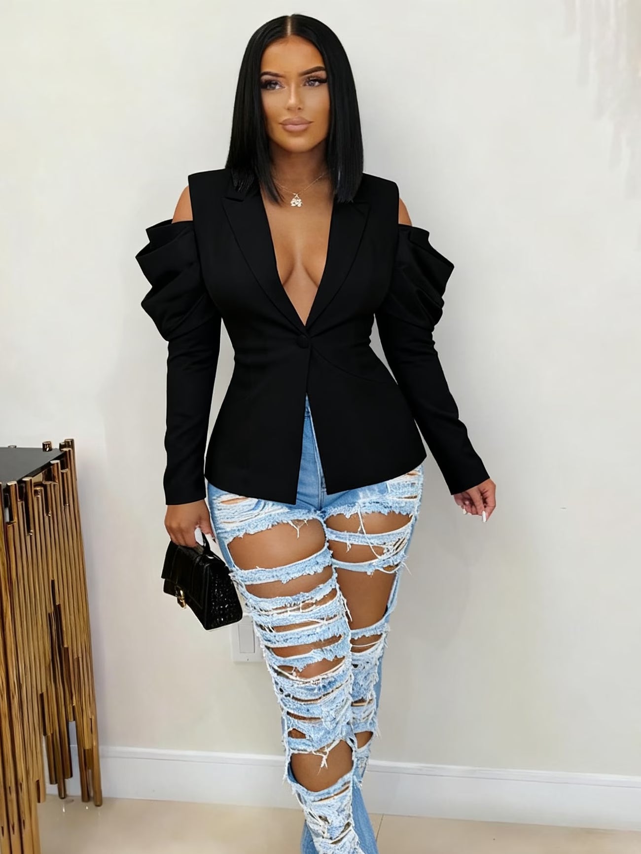 Cold Shoulder Ruffle Blazer Jacket