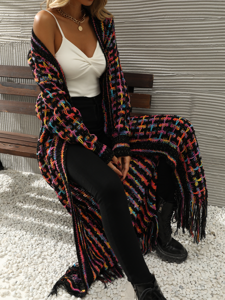 Knitted Fringed Long Cardigan Duster