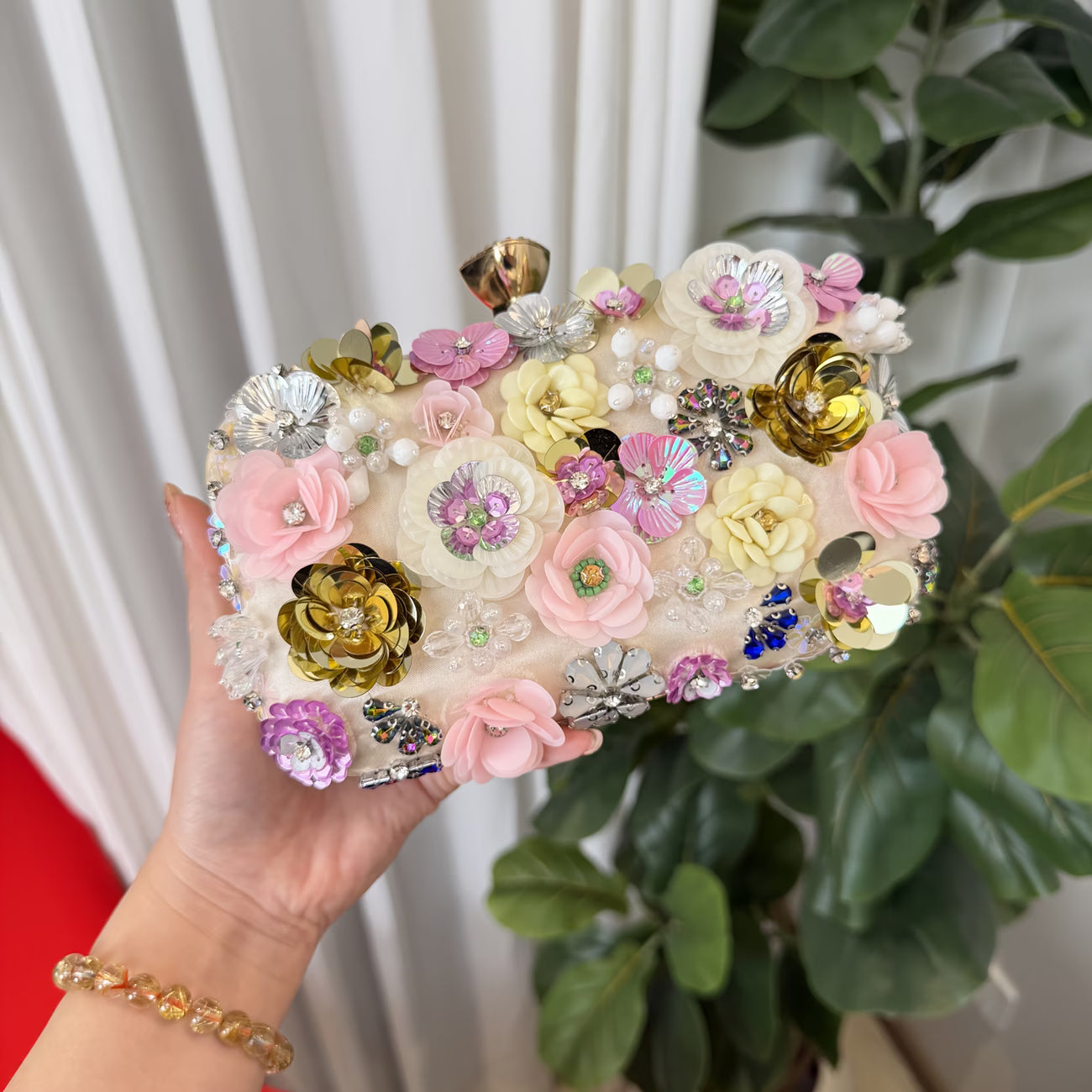 Floral Sequin Clutch Handbag
