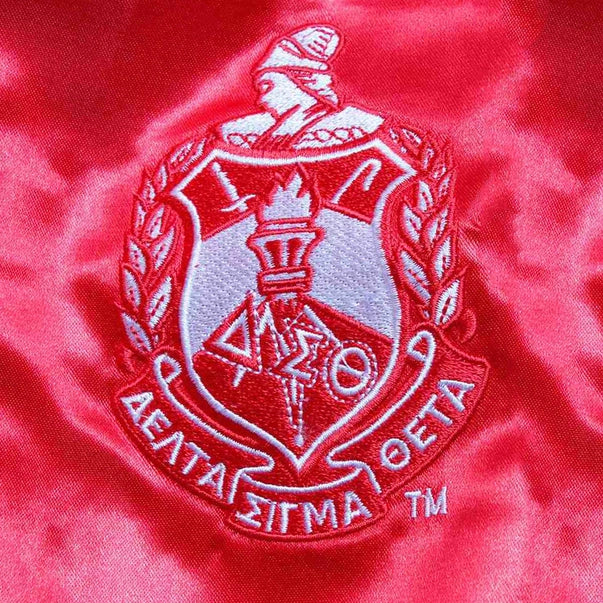 Dst Greek Apparel Cropped Satin Varsity Jacket