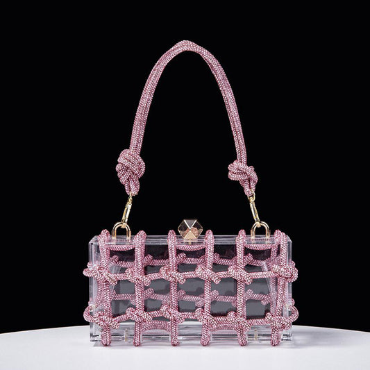 Rhinestone Weave See Through Handbag