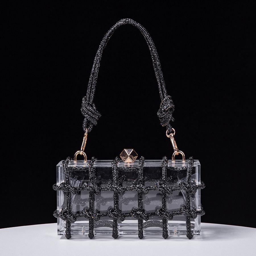 Rhinestone Weave See Through Handbag