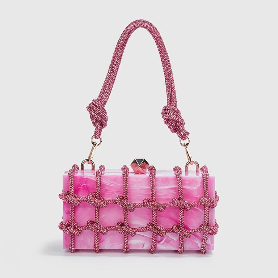 Rhinestone Acrylic Weave Handbag