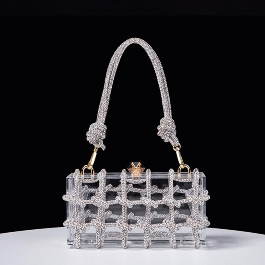 Rhinestone Weave See Through Handbag