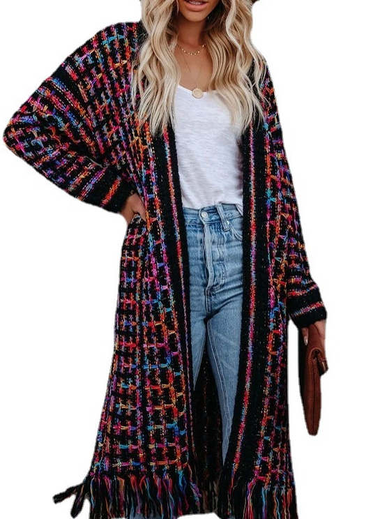 Knitted Fringed Long Cardigan Duster