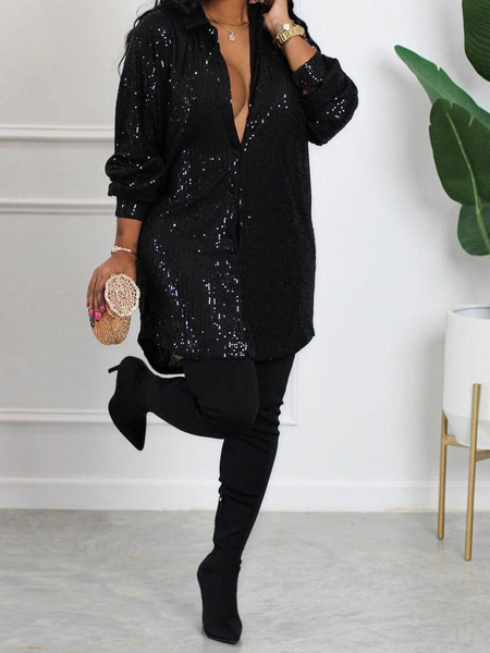 Sexy Sequin Shirt Dress