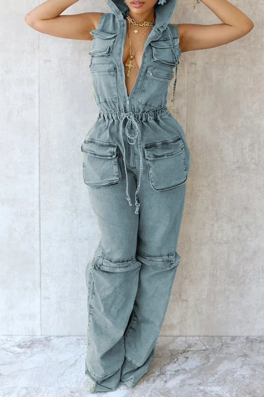 Hailey Denim Hooded Jumpsuit