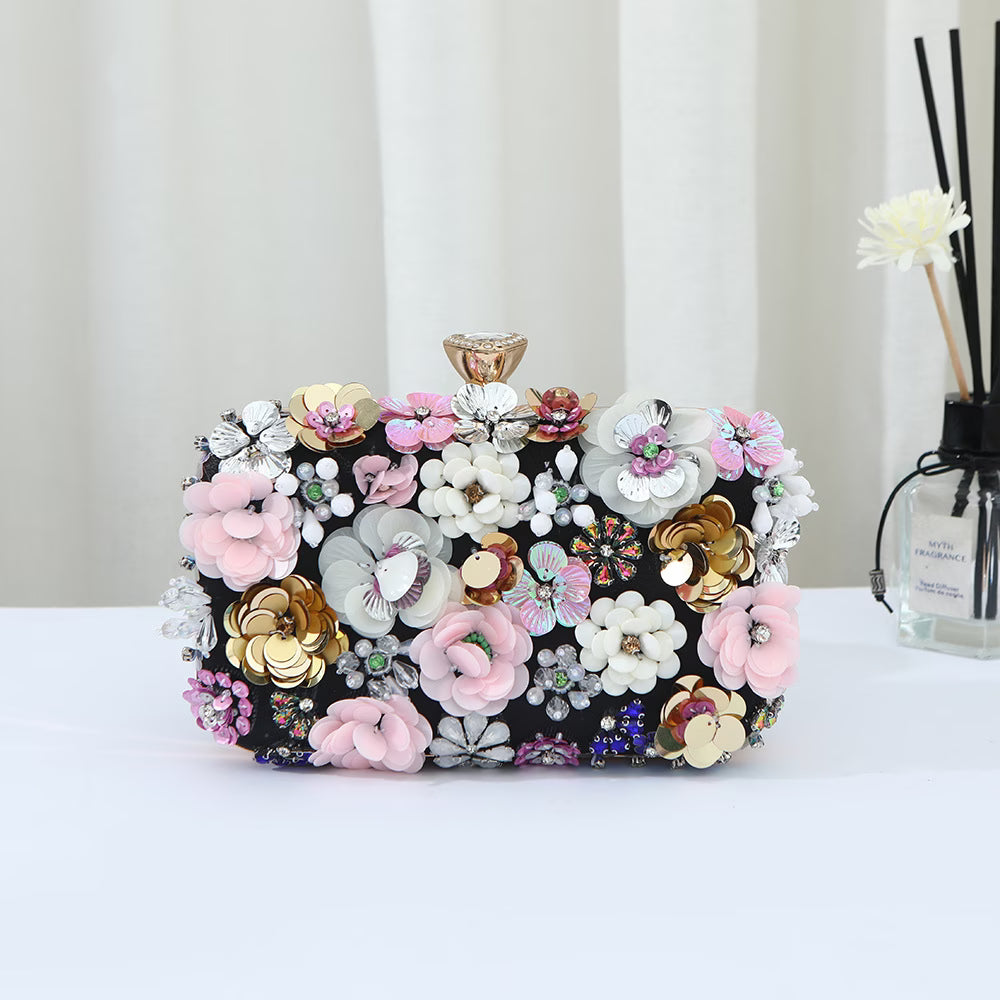 Floral Sequin Clutch Handbag