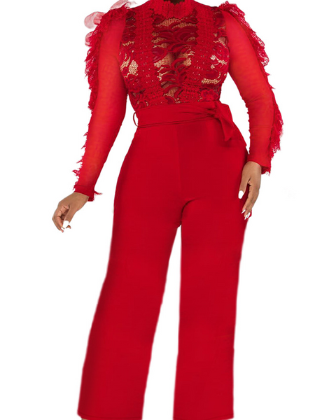 Solid Lace Pants Sexy Perspective Jumpsuit