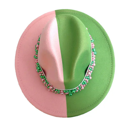 Fedora Pearl Hat Pink & Green