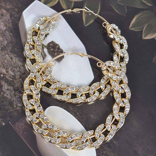 70mm Stoned Chain Hoop Earring