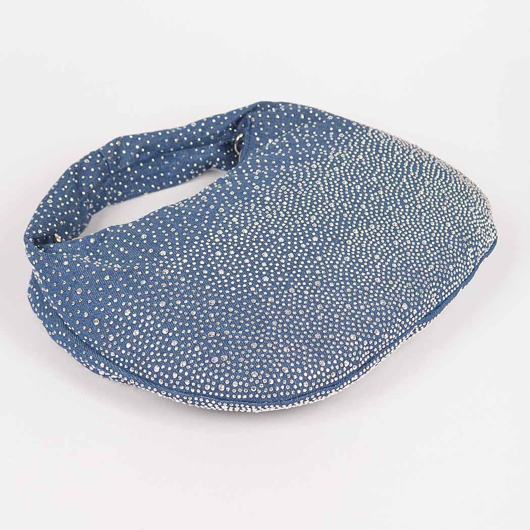 Rhinestone Hot Fix Denim Small Hobo Bag